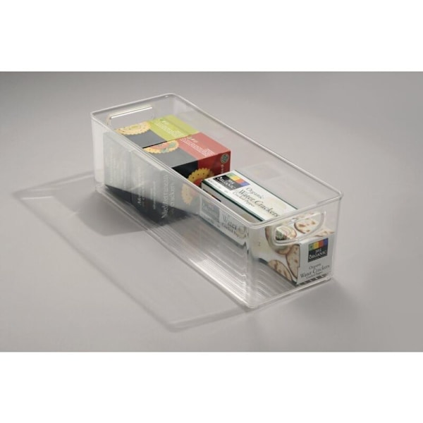 Förvaringslåda för skåp/kök, extra stor plastbricka för kylskåp, lång låda, transparent, 41 cm x 15 cm x 12,5 cm