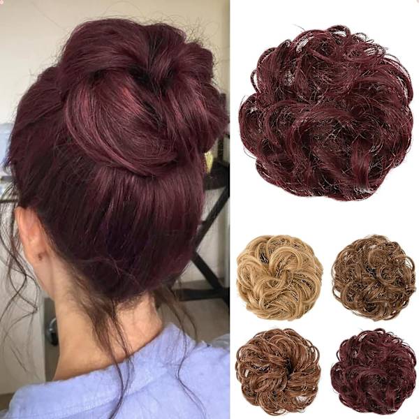 Viininpunainen iso hiuslisäke kihara aaltoileva scrunchie luonnollinen hiustekokosämpylä joustava naisille tytölle