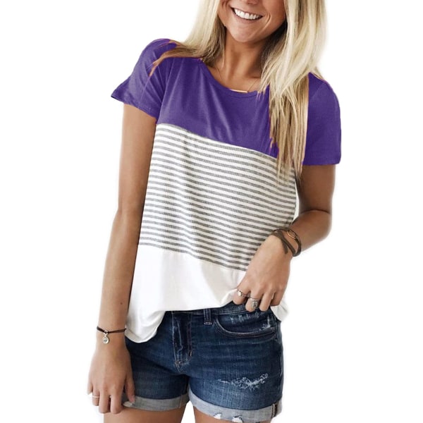 Rund Hals Triple Color Block Stripe T-Shirt（L, Murstenrød）