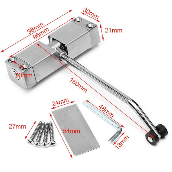 Fjäderdörrstängare Aluminiumlegering Justerbara Dörrstängare Ytmonterad Självstängande Anordning 20kg