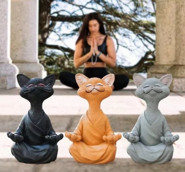Buddha Kat Statue Meditation Yoga Samlerobjekter Katte 12,5 cm