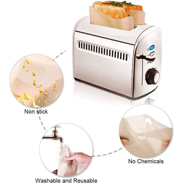 6 stykker (16*16cm) Gjenbrukbare toastposer Høytemperaturbestandige