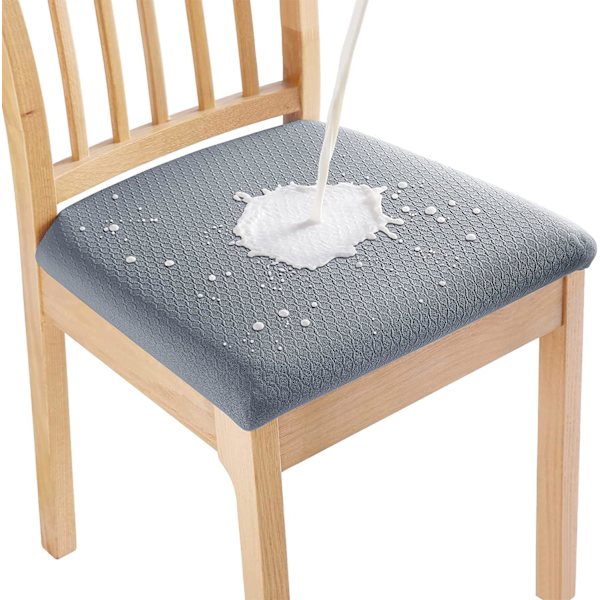 Vandtætte sædebetræk til spisestuestole, sæt med 4, strækbare jacquard aftagelige vaskbare stol sædebetræk beskytter, ingen bagerste betræk, grå