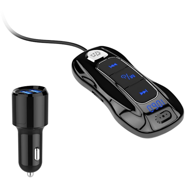 Bluetooth V5.0 FM-sändare, Bluetooth-bilsändare Handsfree-bilsats Dubbla USB-portar (QC3.0+5V/2.4A) med 1,1M-kabel, A2DP Crystal Sound,
