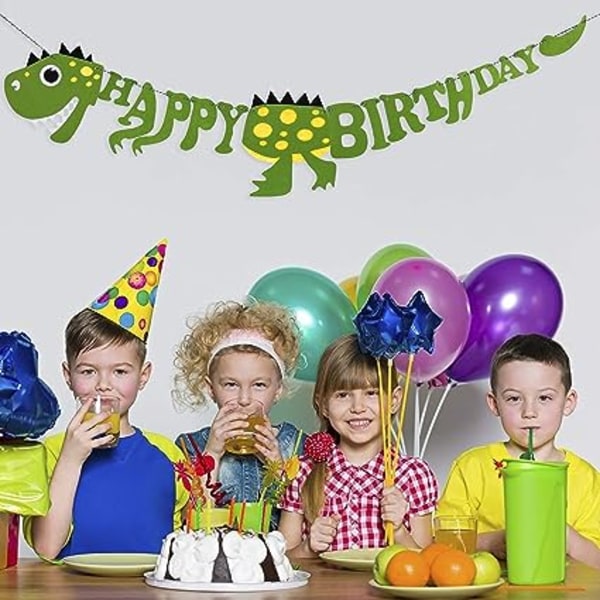 Happy Birthday Banner Filt Dinosaurus Vimpel Fest Dekoration Børn Dinosaurus Tema, Gratis 2,5m Reb, 2mm Tyk.