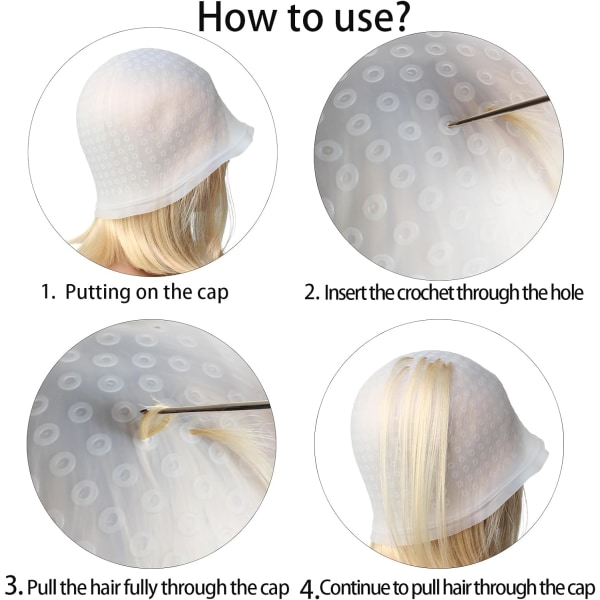 Perforerad silikon cap för hårfärgning återanvändbar med krokverktyg