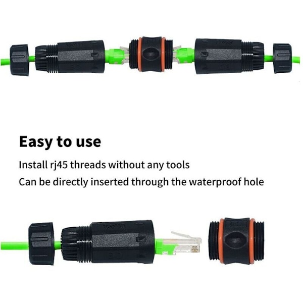 Vanntett RJ45-kobling, skjermet hun til hun Ethernet-kobling, IP68 Ethernet utendørs LAN-kabelkontakt for CAT6A Ethernet-kabel