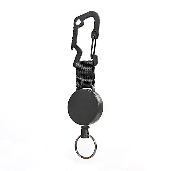 1-pak Retractible nøglering, multiværktøj karabinhage badgeholder, sort
