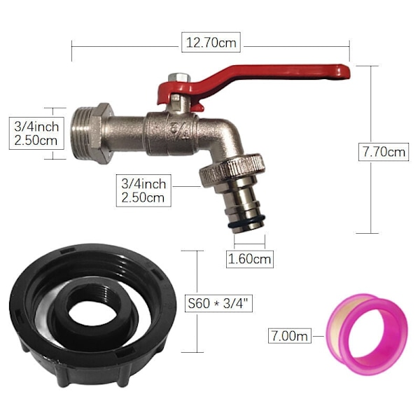 S60x6 vandtank fitting - 16 mm zinklegeringsventil