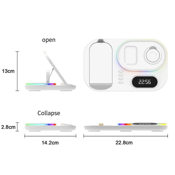 Trådløs lader med digital klokke ladestasjon Kompatibel med hurtigladestativ for Iphone-serien, Apple Watch-serien, Airpods Seri