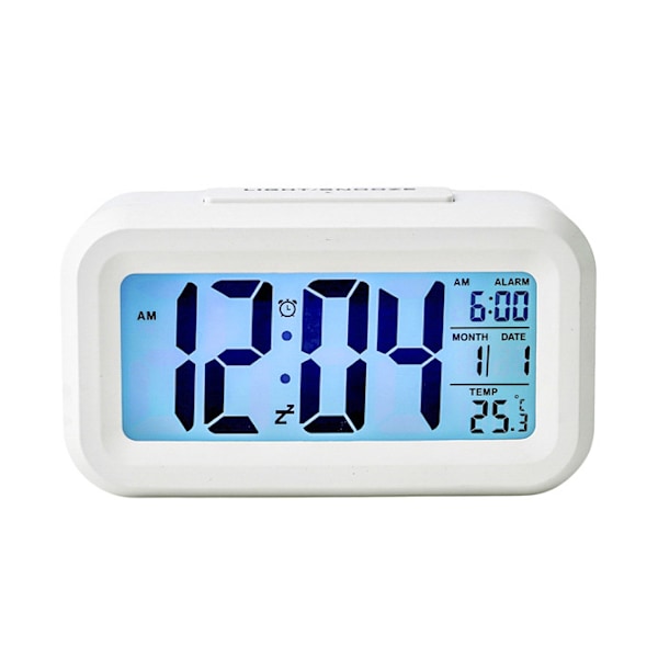 Uppgraderad Digital Väckarklocka - 4.3\" LED-Display med Temperatur, Ljuskontroll, Snooze & Kalender (Vit)
