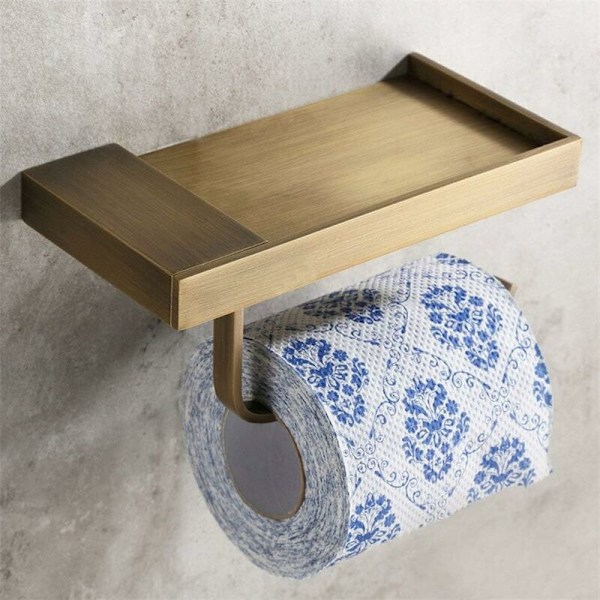 WC-papirholder i antik stil med kvalitetsmessing opbevaringsplads, ideel til smartphone, multifunktionel til badeværelse med et smukt design.