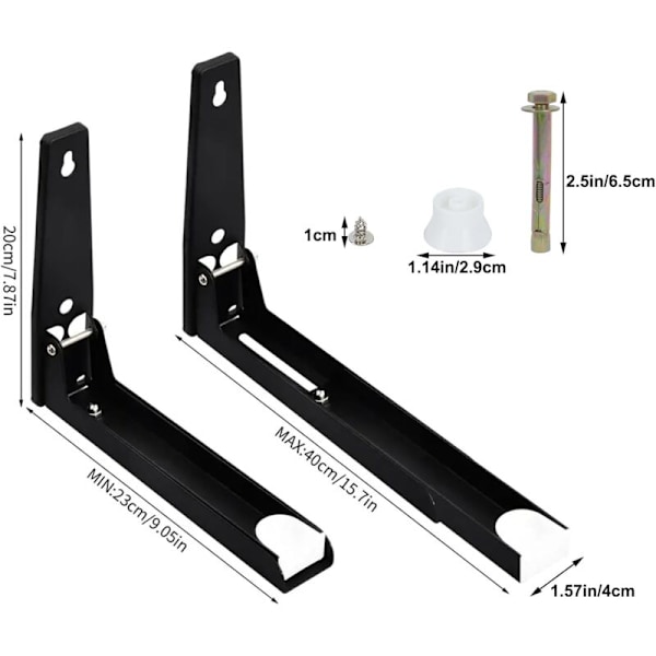 2 Pakke Universal Sammenleggbare Veggfester i Rustfritt Stål for Mikrobølgeovn, Maks Last 40kg, 235-405mm, Svart