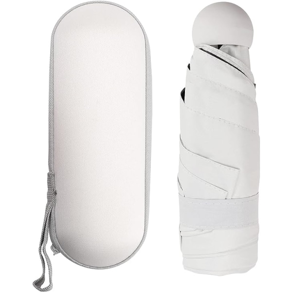 Valkoinen taittuva sateenvarjo, 6 sädettä Auringonsuojasateenvarjo Tuulenkestävä  Ultralight Mini Taskusateenvarjo Kevyt ja kompakti Tuulenkestävä sateenvarjo miehille ja naisille 90 x 5