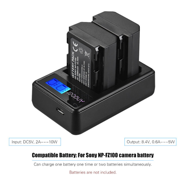Andoer LCD2-FZ100 Batteriladdare för LCD-kamera kompakt med dubbel kanal USB-ingång LCD-skärm för Sony NP-FZ100 Kamerabatteri för Sony A7riii A7i