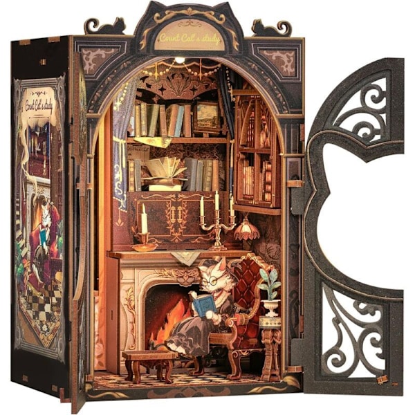 DIY Minihus - Dockhus - Med Dammskydd och LED-ljus - Modellbyggsats för vuxna (Owl Bookstore)