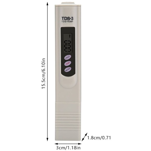 TDS Tester Multifunktionelt Digitalt Meter, Professionel Vandkvalitetstester Renhedstester 0-9990ppm Måleområde Meter med LCD Display til Vandhanevand