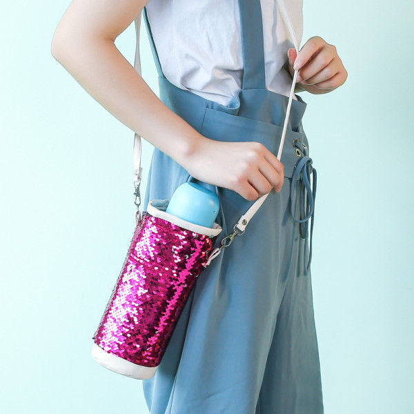Sequins Pencil Bag Crossbody Pouch Creative Vacuum Cup Bag säilytyspussi (violetti ja vaaleanvihreä)
