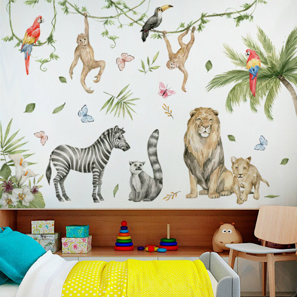 VÄGGDEKALER Djungeldjur Väggmålning Väggdekaler Safari Sofari Soffa Singa För Baby Barn Babysalong 2st