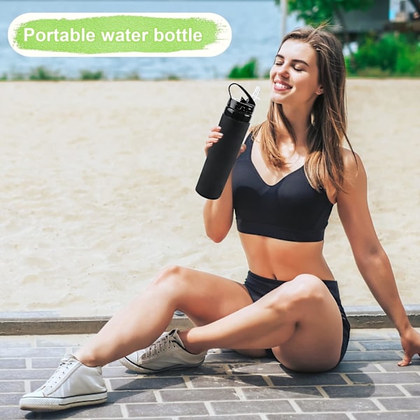 Hopfällbar Silikon Vattenflaska 600ml Hopfällbar Vattenflaska Läckagesäker BPA-fri Silikon Sport Vattenflaska Ultralätt Rullbar Hopfällbar Wat