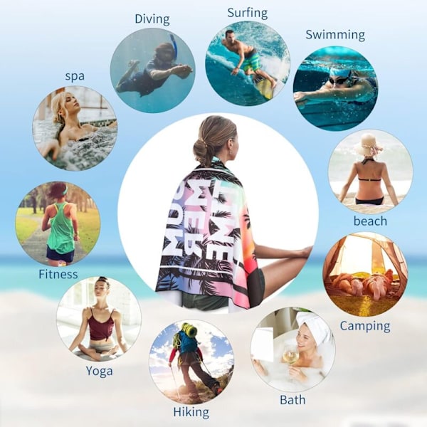 Håndklæde i anti-sandet mikrofiber til stranden, strandhåndklæde, let strandhåndklæde, kompakt og hurtigtørrende - det perfekte sports- og rejsehåndklæde (træer)