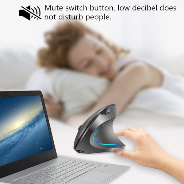 2.4GHz trådløs vertikal mus høyrehendt ergonomisk oppladbar mus med 4 justerbar DPI 800/1200/1600/2400 6 knapper kompatibel med PC Deskt