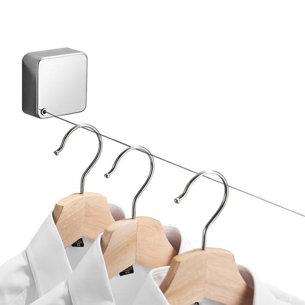Retractable clothesline, wall-mounted stainless steel rope without drilling white