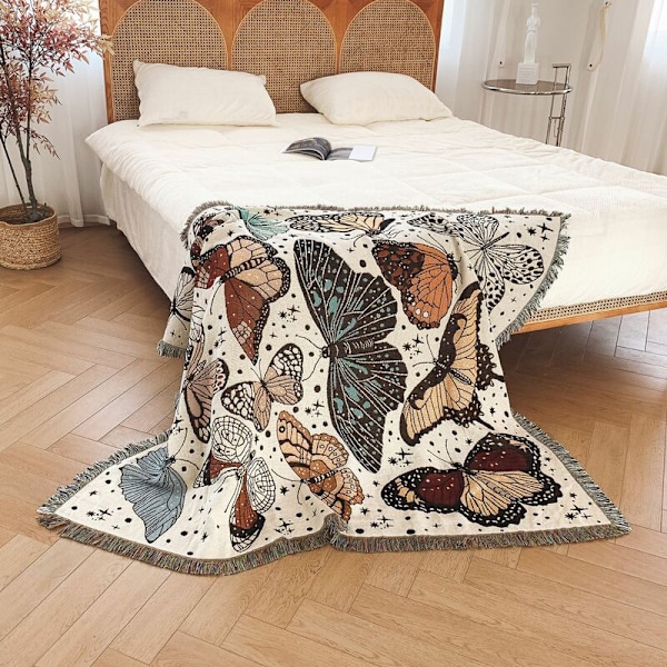 1 stykke 160x130cm Plaid Tæppe Papillons Strikket Dekoreret med komfortable Simple Bohemia frynser beskytter mod kulde til Sofa Sofa Hvile og Lure