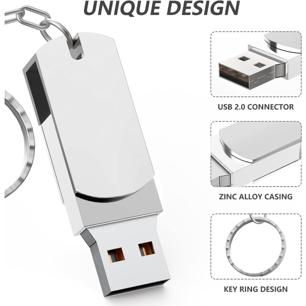 USB 64GB, USB 2.0 Flash Drive, Holdbar Metal Vandtæt Shockproo