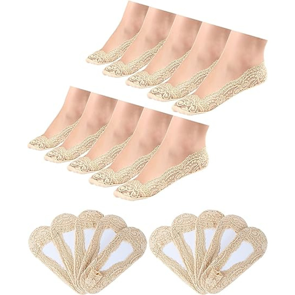 10 par osynliga spetsbåtsockor halkfria ankelsockor osynliga strumpor för kvinnor