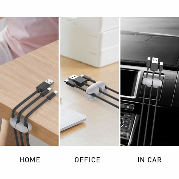 6-pack kabelarrangör bil (grå, exklusive datakablar) kabelhållare skrivbord kabel snygg klämma för att organisera USB-kablar, stark självhäftande kabelhållare fo