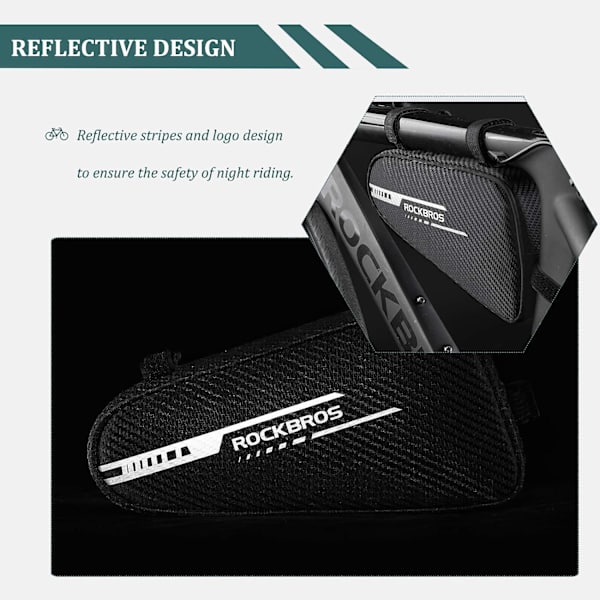Cykelramme Taske, Reflekterende Trekant Taske Sort 1.2L