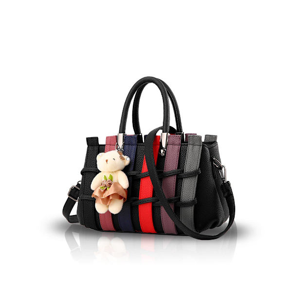 Naisten muodikkaat värikkäät käsilaukut, crossbody-olkalaukku, lompakkokäsilaukku, ostoskassi, pitkä kahva PU, naisten, (musta)