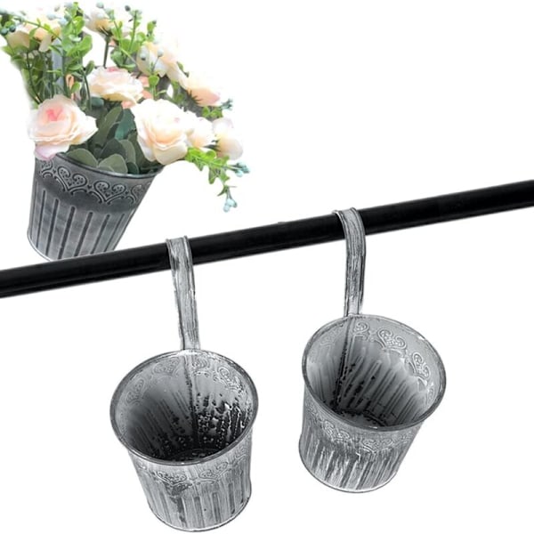 Blomsterpotter til ophæng i metal 3-delt hængende potte jernkrukke med altankrog til ophæng af potter med krog til have altan dekoration 11,5 cm
