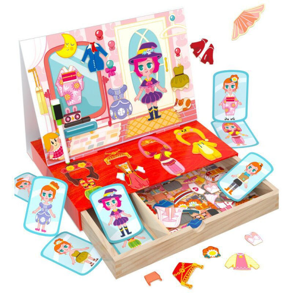 Children's educational magnetic cartoon princess dress-up animal puzzle multi-functional double-sided drawing board puzzle girl gift box