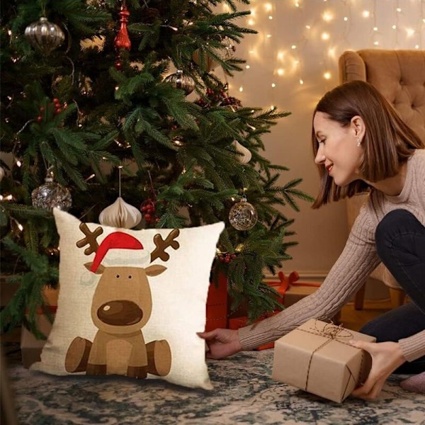 4 stk. Putetrekk med juletema, 45 x 45 cm juleputetrekk, juleputetrekk, juleputetrekk til sofa, juleputetrekk