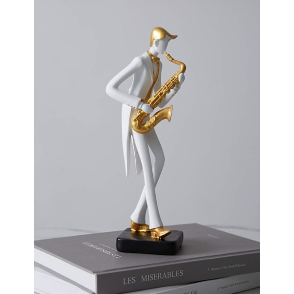 Amoy-Art Musikerfigur Musikskulptur Staty Musikdekor Modern Piano Inredning Vardagsrum Konstpresent Harts Saxofon 26cmH