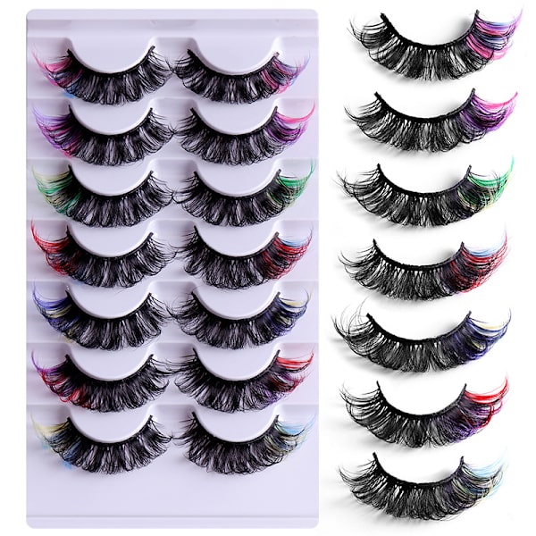 Färgglada och täta falska ögonfransar (7 färger) Naturliga 3D-fransar Cat eye-form Minkliknande fransar Fluffy strip
