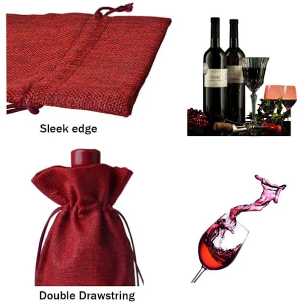 12 stk. vinposer i jute canvas med strammesnor for vinflaske til julebursdagsfest