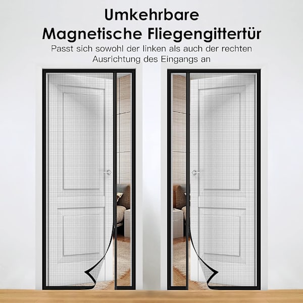 Magnetisk vindue- og dør myggenet 90x210 til skydedør, indgang, sving, rul op, campingvogn, balkon, autocamper