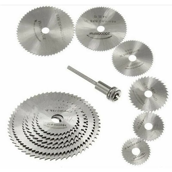 7 kpl HSS-sahanteriä pyörivään työkaluun, pyöreitä puunleikkauslevyjä Dremel-pyörivään työkalun karaiseen jatkovarrella 1/8 & quot (3,175 mm)