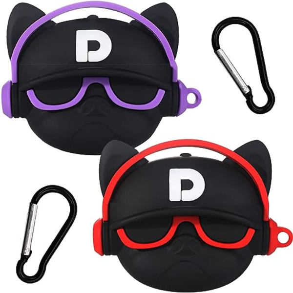 (Musta punainen + musta violetti) AirPods1/2 Bluetooth-kuulokkeiden kotelo, silikoninen langaton kuulokekotelo, luova söpö kuulokekotelo, avaimenperällä
