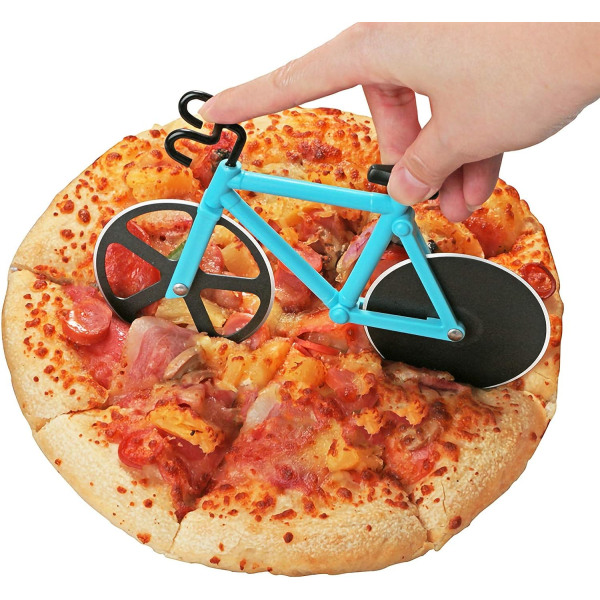 1 stk (himmelblå, 19 cm * 12 cm * 4 cm) sykkelformet pizzaskjærer, pizzaskjærere, rustfritt stål non-stick hjul, med fast ramme