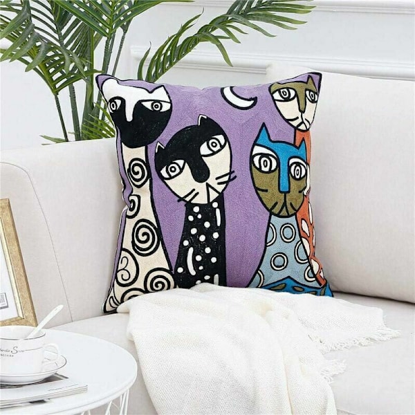 Parti med 4 Picasso pudebetræk 45x45 cm Bomuldslinned broderede puder Hynder Sofa Skandinavisk Seng Senge Design Lænestol Abstrakt Vintage Fac