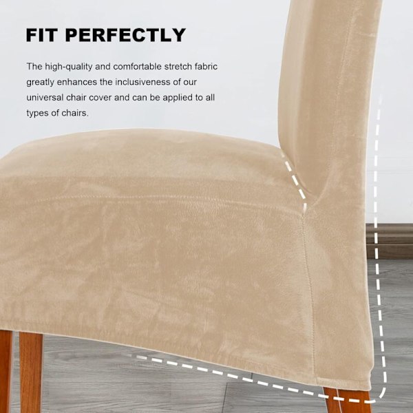 Fløyels Spisestuestoltrekk, Stretch Stort Stoltrekk, Avtakbart Vaskbart Elastisk Spandex Høy Rygg Stoltrekk XL, Sett med 2, Beige