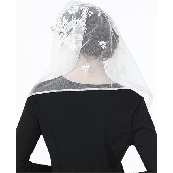 Kirke Slør Katolsk Mantilla Hovedtørklæde Blonder Tørklæde Til Kvinder Messe Latin Bede Bryllup Ceremoni Sort Hvid Brudt V103