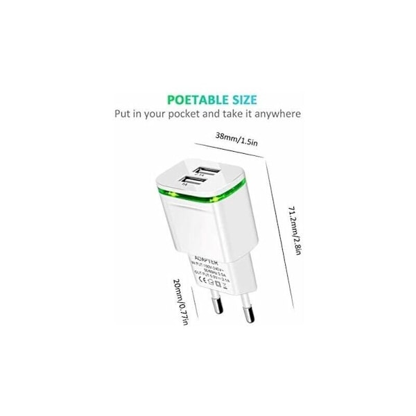 USB Væglader, 2-pak 2.1A 5V 2 porte Universal Strømadapter LED erstatning til iPhone 11 XR X XS Max 8 7 6 6S Plus 5S, Samsung Galaxy/Note, Pad,