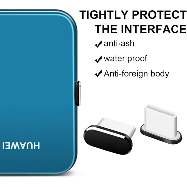 6 kpl USB C -pölypistoketta, Type-C pölysuoja yhteensopiva Samsung Galaxy S21/Ultra Redmi Note 10 Pro Huawei Mate 30 -portin suojus useimmille Type-C -puhelimille ja
