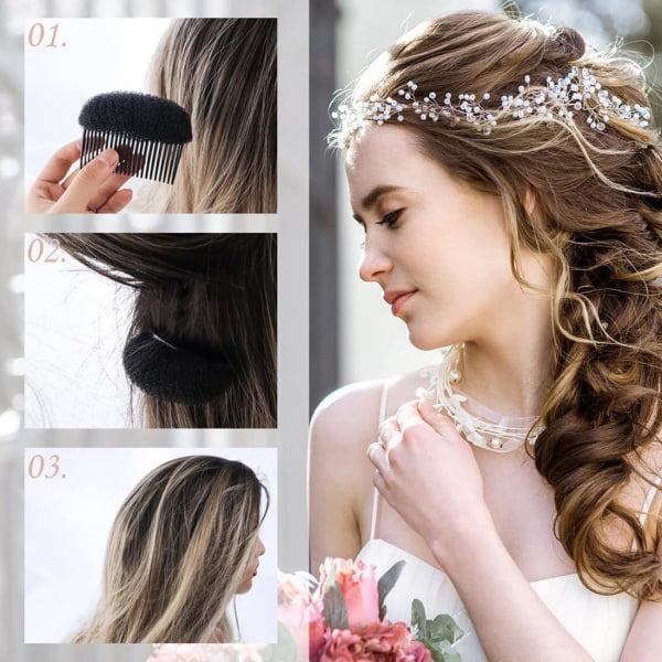 2 kappaleen Bump Base Set - Volumizing Styling Insert Braid Tool - Hiustenklipsi - Sienityyny - Lisävaruste DIY-kampauksiin