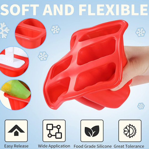 Popsicleforme, silikone-isforme, BPA-fri isform, genanvendelig isform med nem udløsning, hjemmelavet isform med silikonespalte og Cl